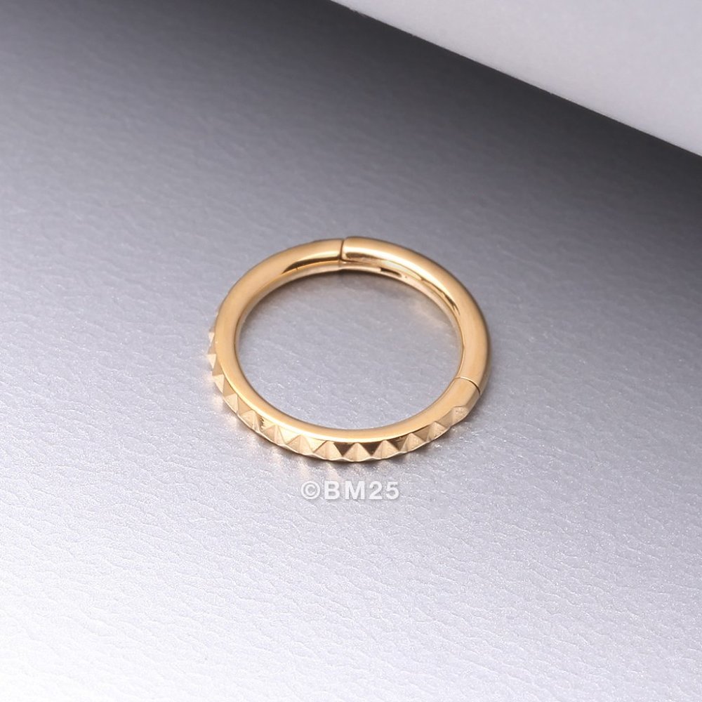 Implant Grade Titanium Golden Pyramid Studded Geometric Clicker Ring - 10mm